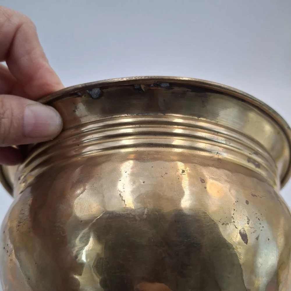 Vintage Hand Crafted Solid Brass Hammered Bowl Planter Pot India Decor 7